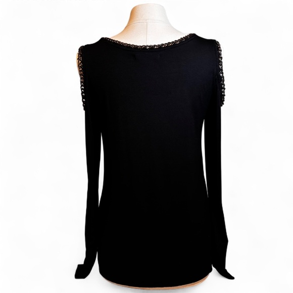 Bailey 44 | NWOT | Black Cold Shoulder Chain Detail Top | L - Picture 7 of 9